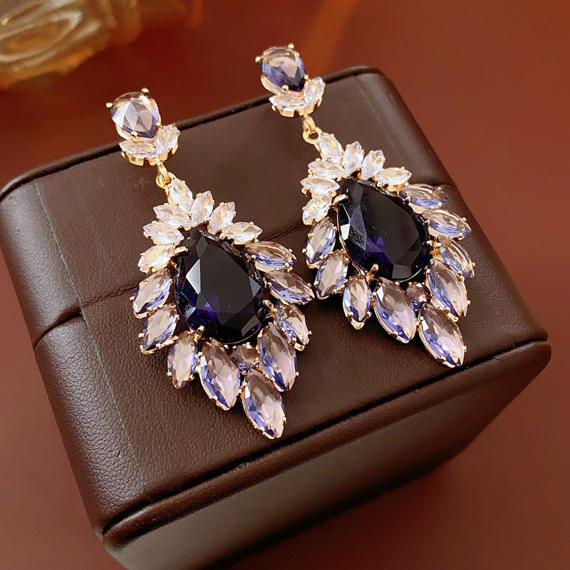 S925 Silver Post Vintage Crystal Rhombus Fringe Earrings Female Diamond Tassel Fashion