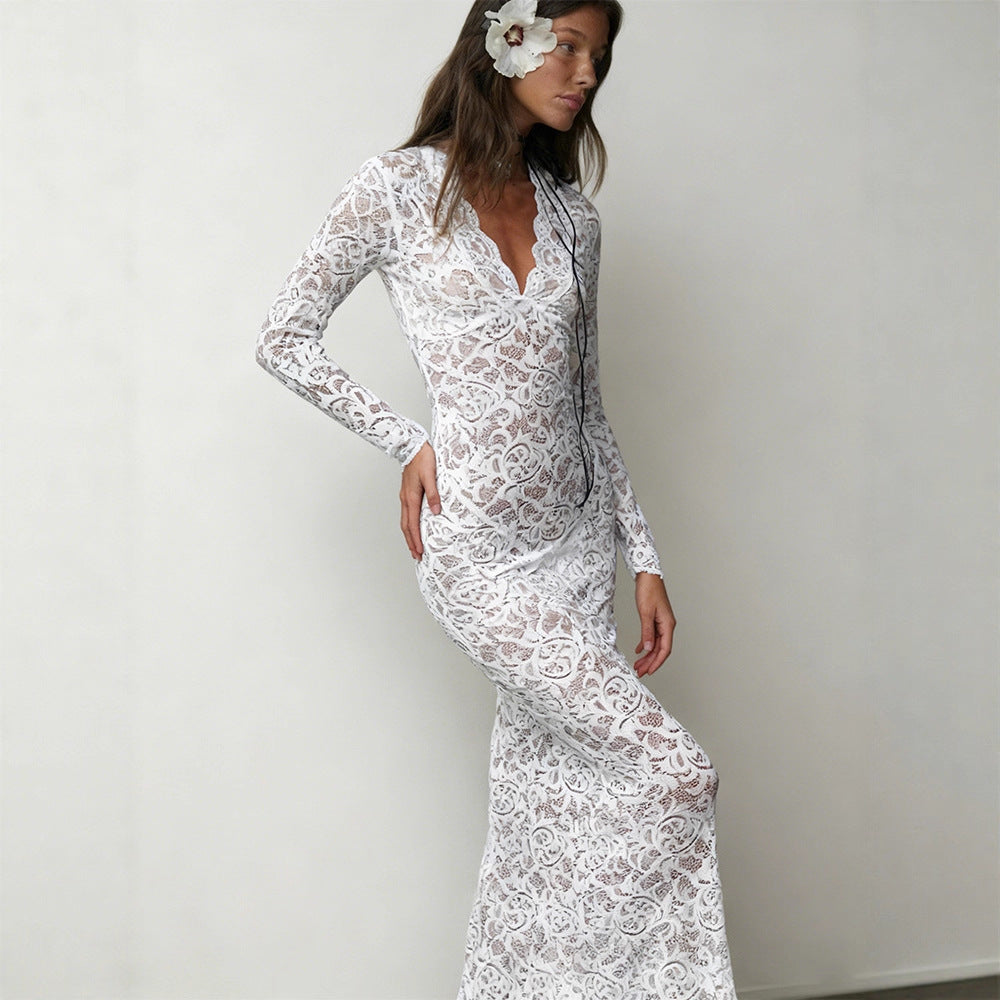 New Lace-trimmed Flared-sleeve Dress