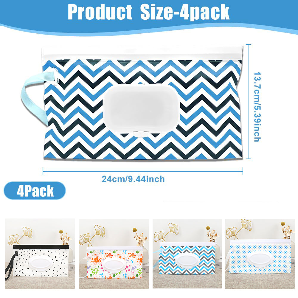 4 Packs Baby Wipes Dispenser,Portable Refillable Wipe Holder With Hanging Loop, Wet Wipes Container,Reusable Travel Baby Wipes Pouch For Indoor & Outdoor Using