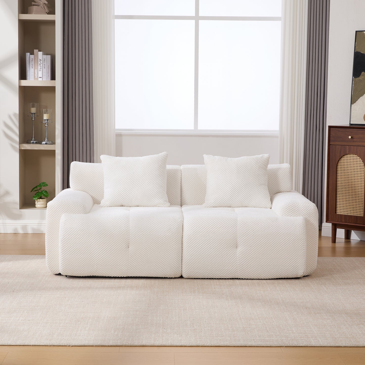73  Modern Modular Sectional Sofa Loveseat, 2 Seater Tufted Comfy Cloud Tufted Floor Convertible Couch With 2 Pillows, Boneless Conversion Sofa For Living Room,Office, Apartment,Guestroom, Ivory