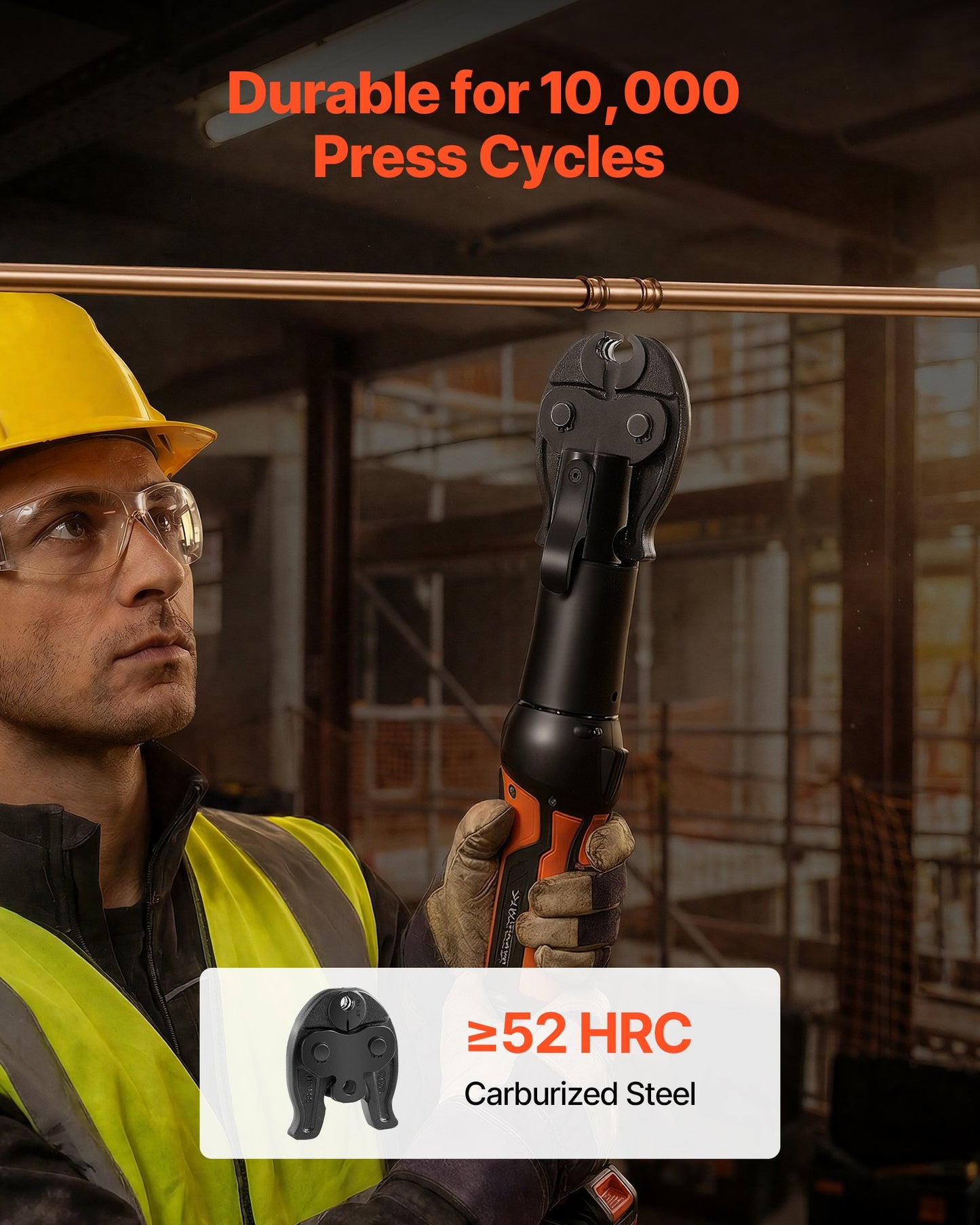 3/8" Press Jaw For Compact Series Press Tools, 52 HRC Hardened Steel Pressing Jaw For High Pressure HVAC/R Applications - Compatible With 24KN Press Tools For RLS Copper Pipes Connections