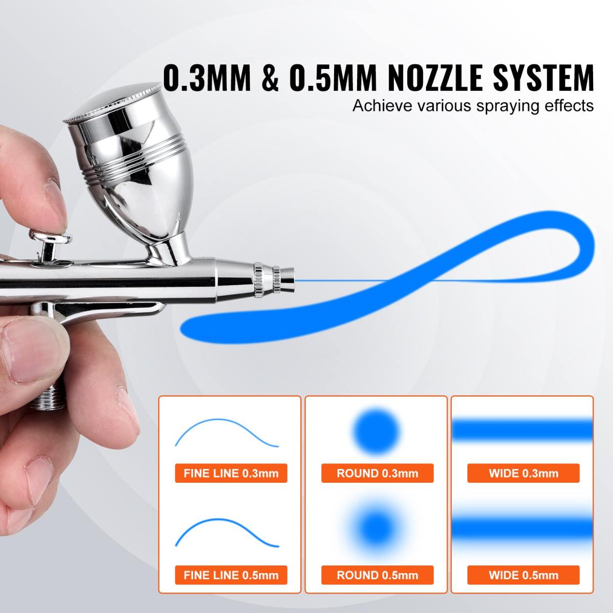VEVOR Airbrush Gun, Dual Action Gravity Feed With 0.3 Mm And 0.5 Mm Nozzles, Airbrush Kit With 2 7 12ml Copper Cups And Cleaning Accessories, Ideal For Painting Models, Desserts, Cakes, And Nail Art
