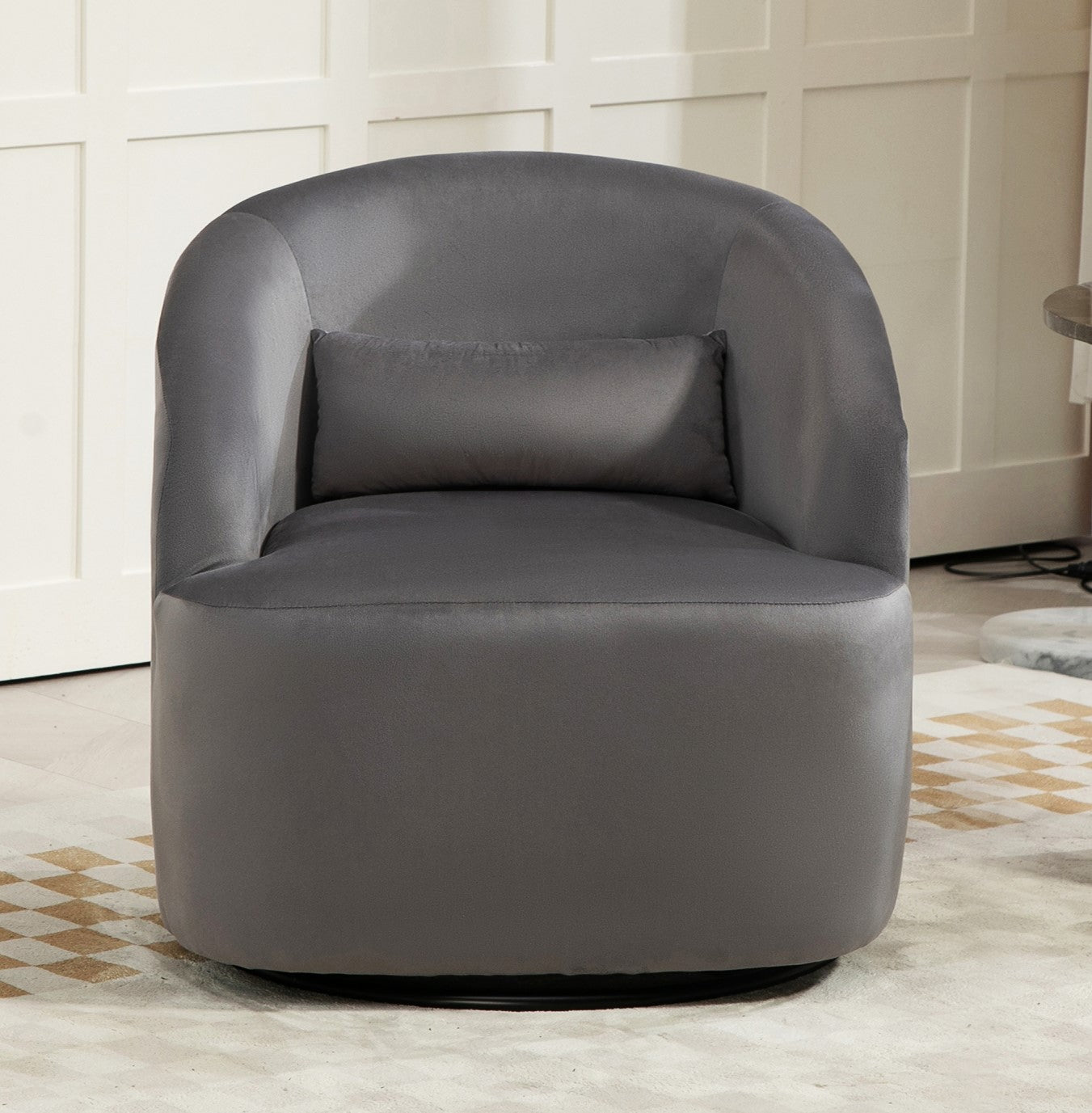 361 Degree Swivel Barrel Accent Chair, Velvet Upholstered Curved Armchair, Fully Assembled Contemporary Leisure Chair For Living Room Bedroom Office