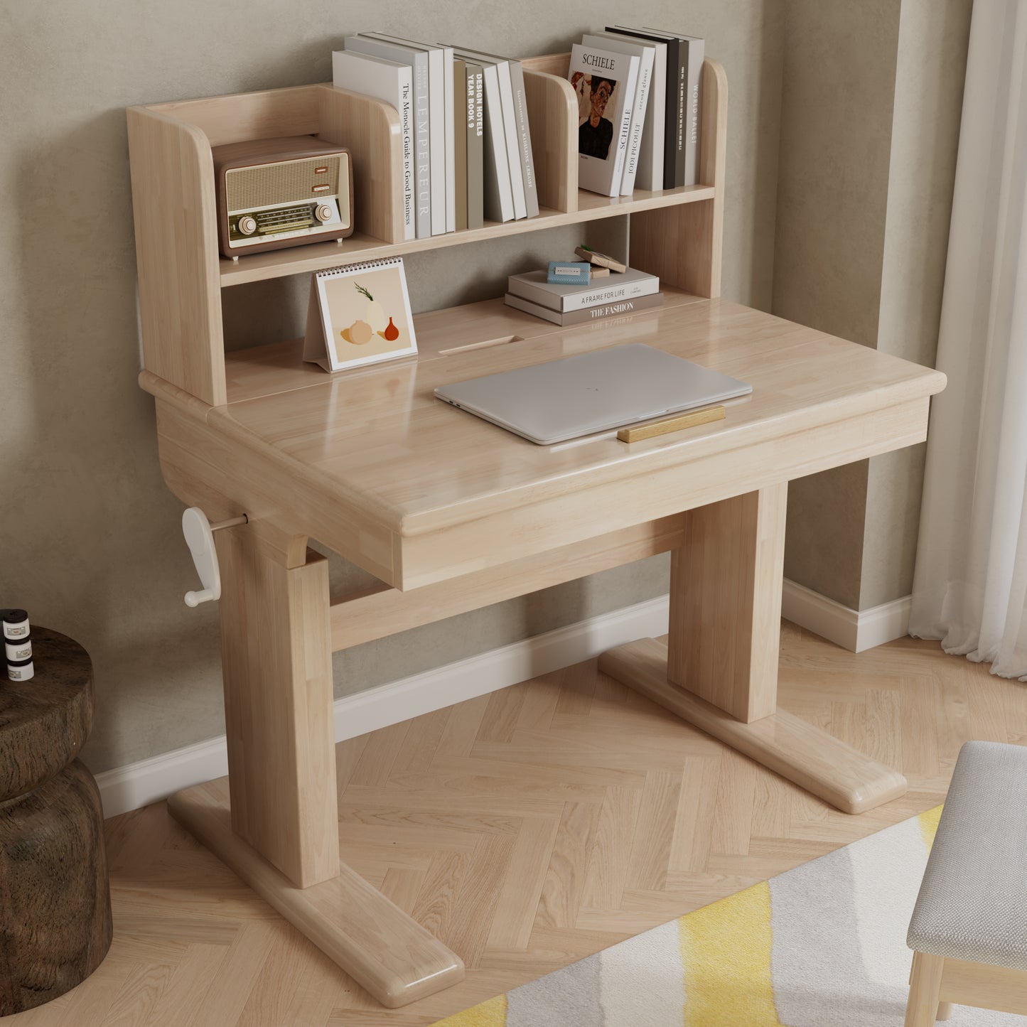 Children's Table, Height-adjustable Solid Wood Children's Desk, Foldable Tabletop 0 -43 , Storage Space, Safety Certified, For Children From 6 Years Of Age