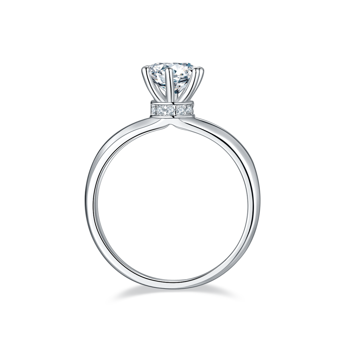 S925 Sterling Silver 1ct Moissanite Engagement Ring, D-VVS1 6-Prong Solitaire With Pave Collar, US Sizes 5-9, GRA Certificate Gift Box