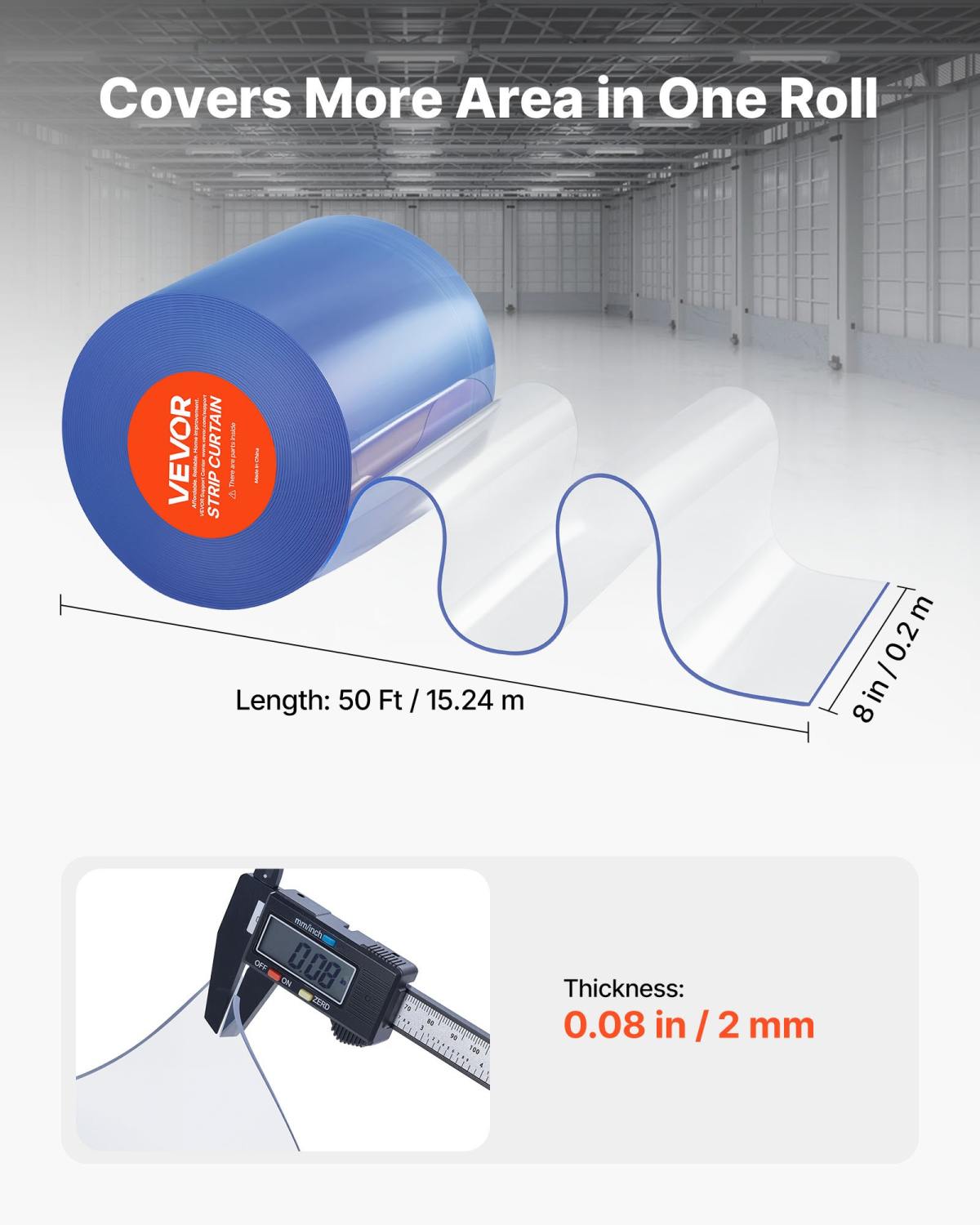 Clear PVC Strip Curtain, 50 Ft Length X 8 In Width, Plastic Door Strip Bulk Roll, Walk In Freezer Cooler Curtain Strips For Doorways Of Supermarket, Garage, Warehouse, Barn, Pet Animal House