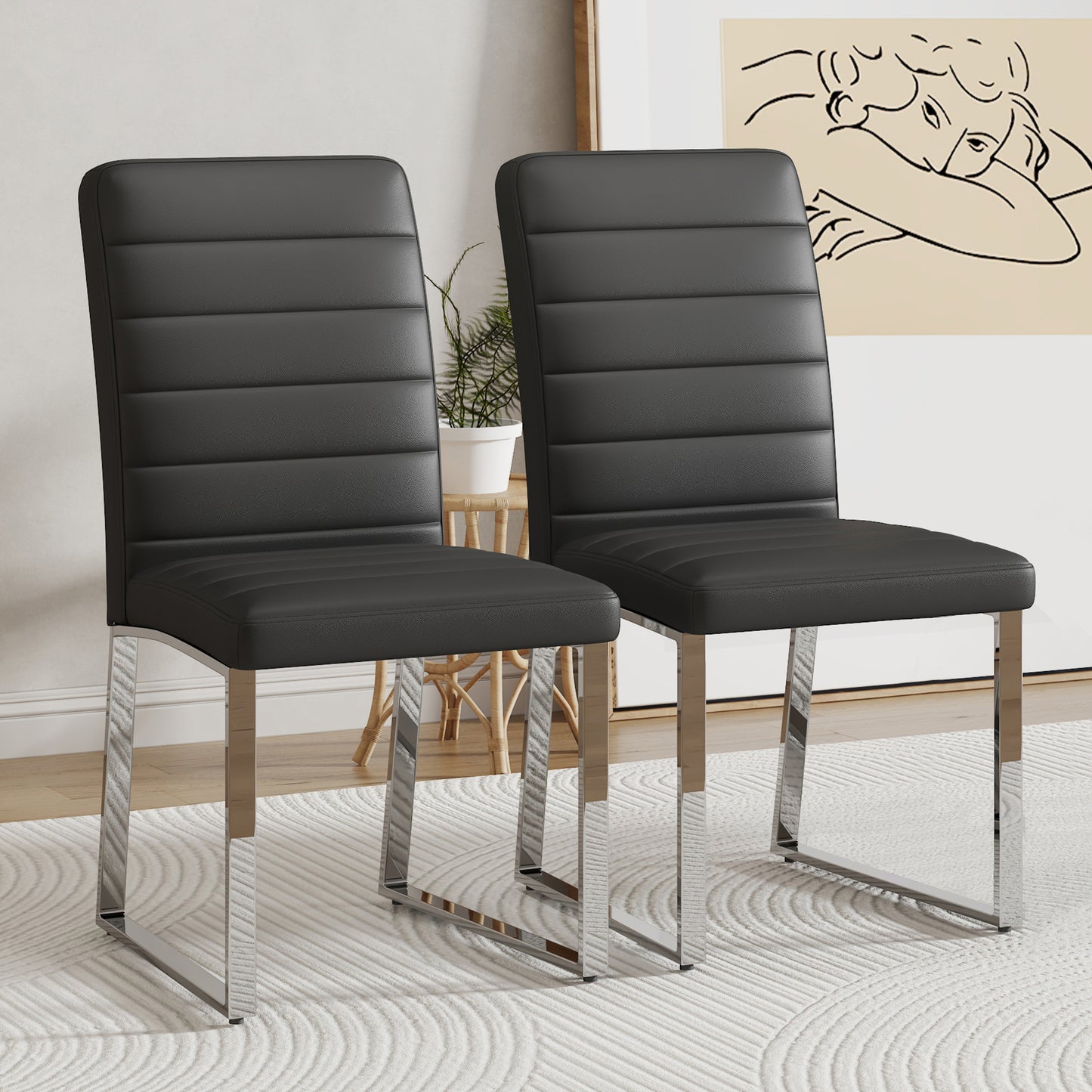 2-Pack - Premium PU Office Dining Chairs With High-density Foam, Sturdy Iron Legs   Electroplate Spray Paint  , Multiple Colors. Easy Assembly.W1151134524