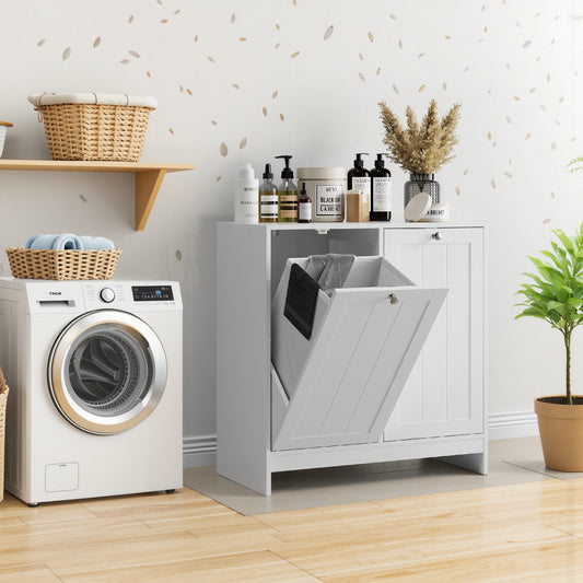 Tilting Laundry Basket With Removable Basket, Hidden Laundry Basket, Bathroom Laundry Basket Storage Cabinet, Freestanding Home Organizer, White