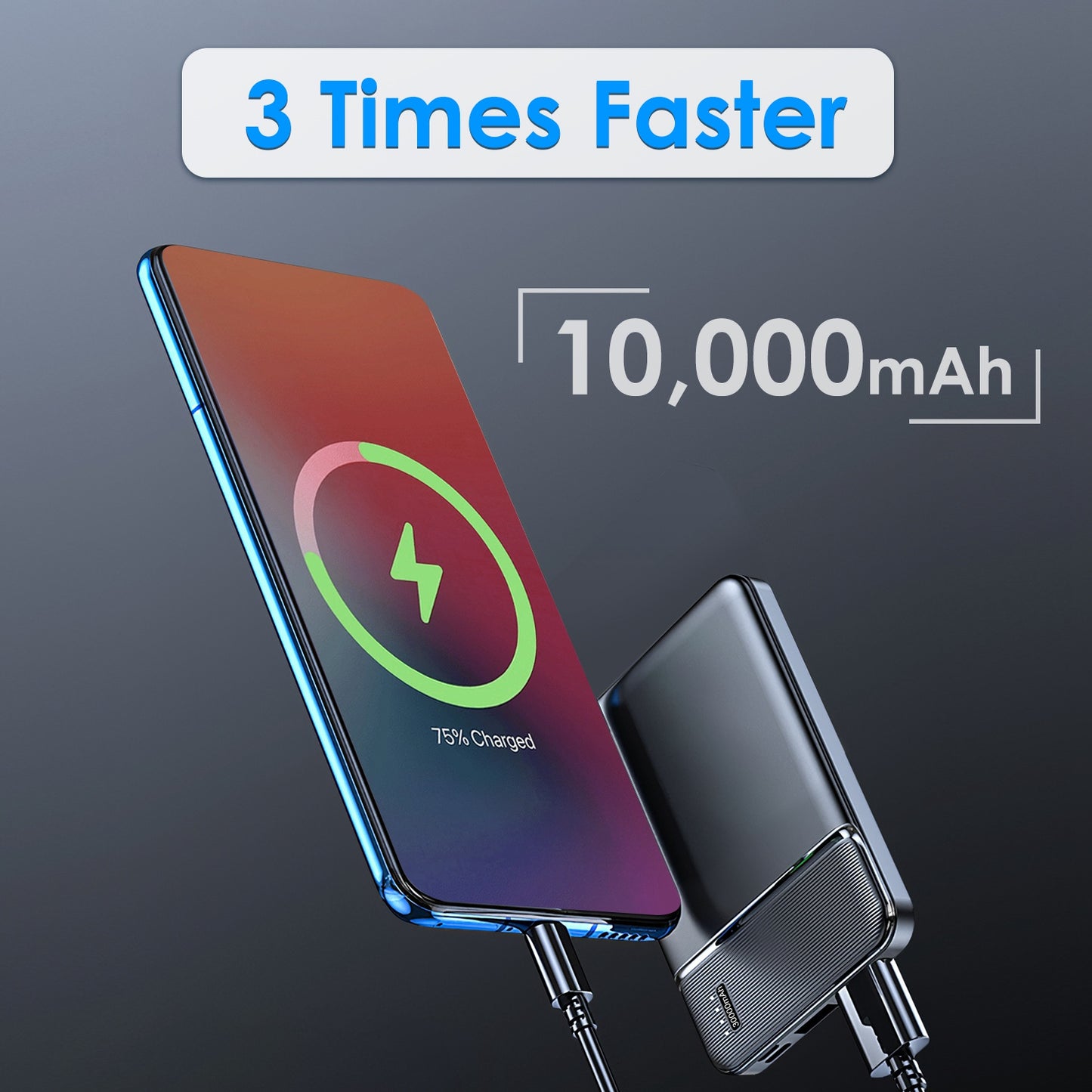 1Pc 30000mAh 20000mAh 1W MAh Fast Charging Power Bank Charger With 1 USB Cable Fit For IOS Phone 15 14 13 And More