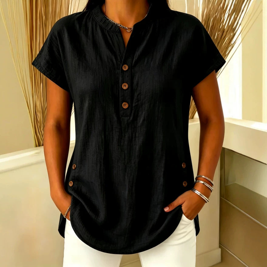 Womens Fashion Plus-Size Casual V-Neck Button-Up Shirt