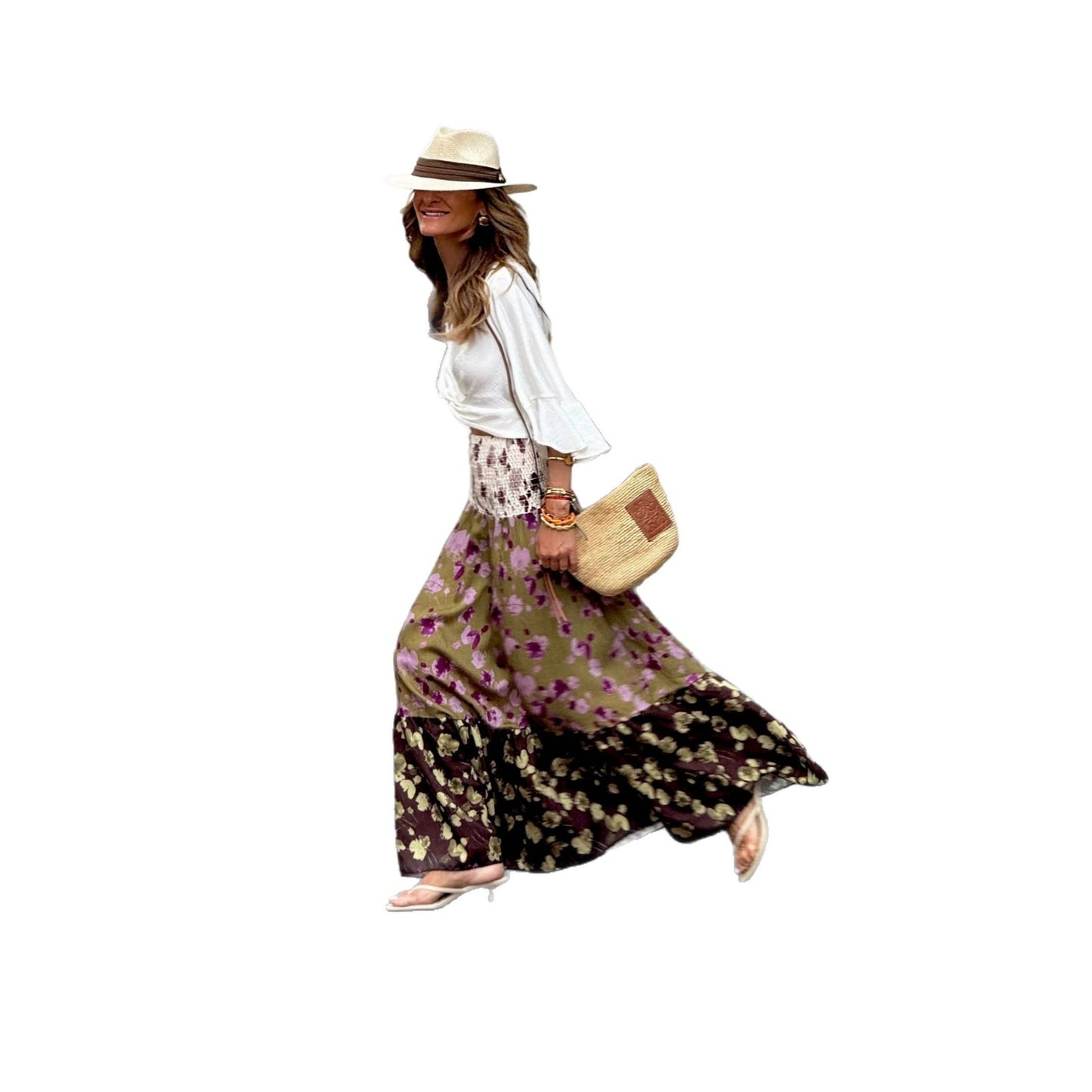 New Floral-print High-waisted Swing Skirt