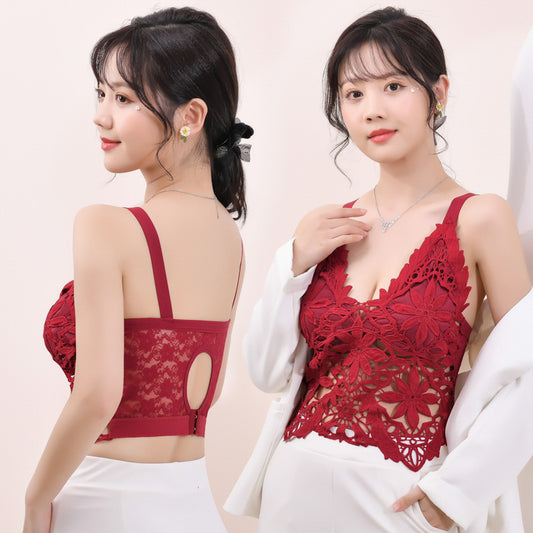 Lace Slim Fit Hollow-out Beauty Back Tube Top Anti-slip Bra