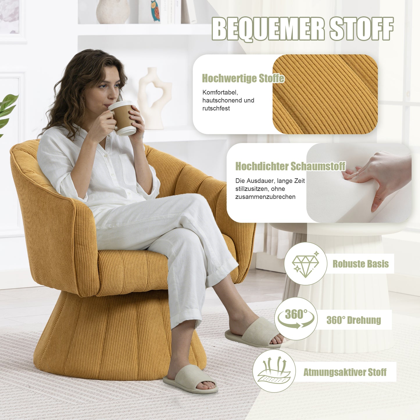 Elegant 360 Swivel Chair With Ergonomically Shaped Seat And Back Upholstery, Enclosing Armrests As Well As A Modern Design And Stable Base - Ideal For The Office, Living Room Or Home Office.