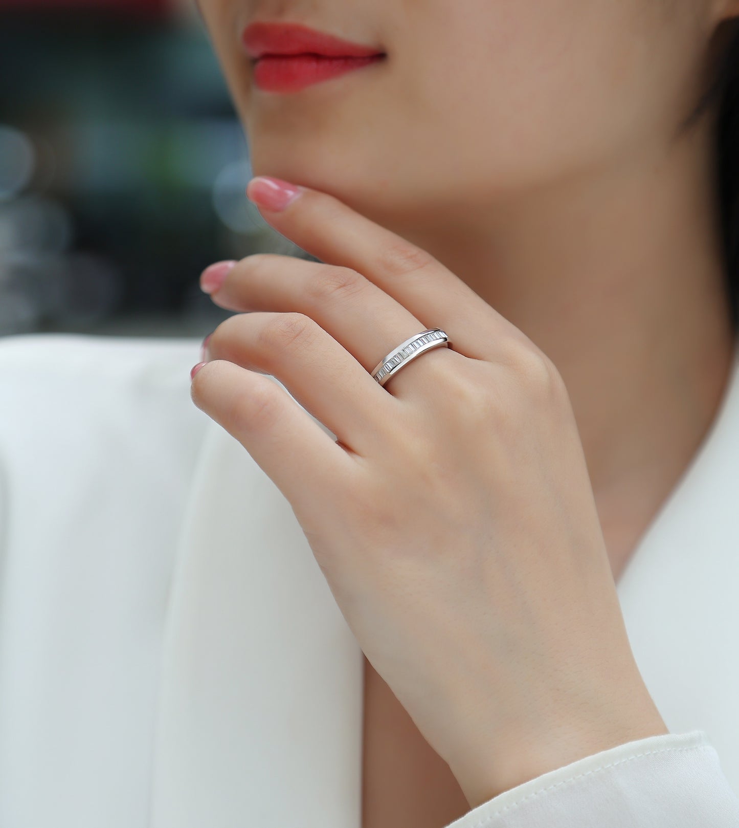 The Beauty Of Overlap - A Wedding Ring Set With Top-quality Square Moissanite S925 Silver And Platinum-plated Diamond Can Be Inspected With A Diamond Pen