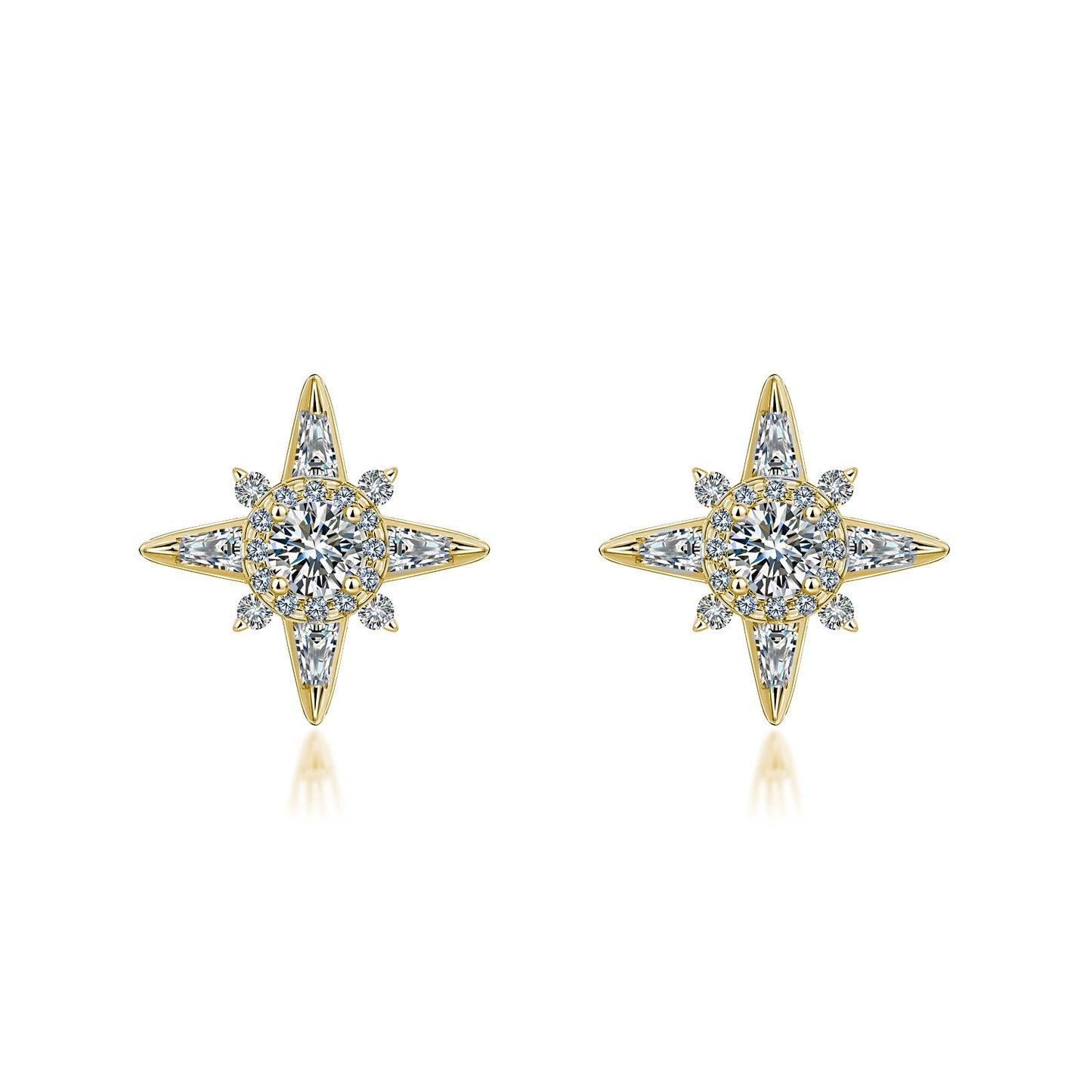 S925 Sterling Silver Star Stud Earrings, D-VVS1 Moissanite 4-Point Star Design, Platinum Plated 2.3g Elegant Jewelry Gift Box
