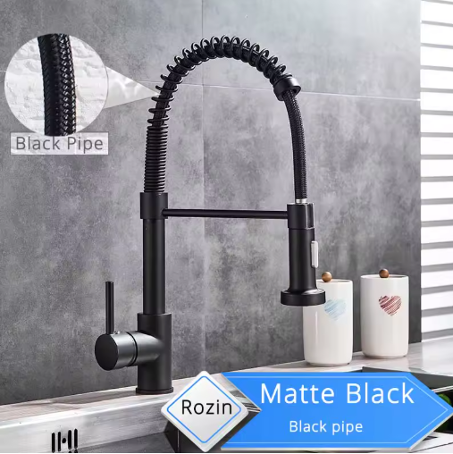 Rozin Matte Black Kitchen Faucet Deck Mounted Mixer Tap 360 Degree Rotation Stream Sprayer Nozzle Kitchen Sink Hot Cold Taps