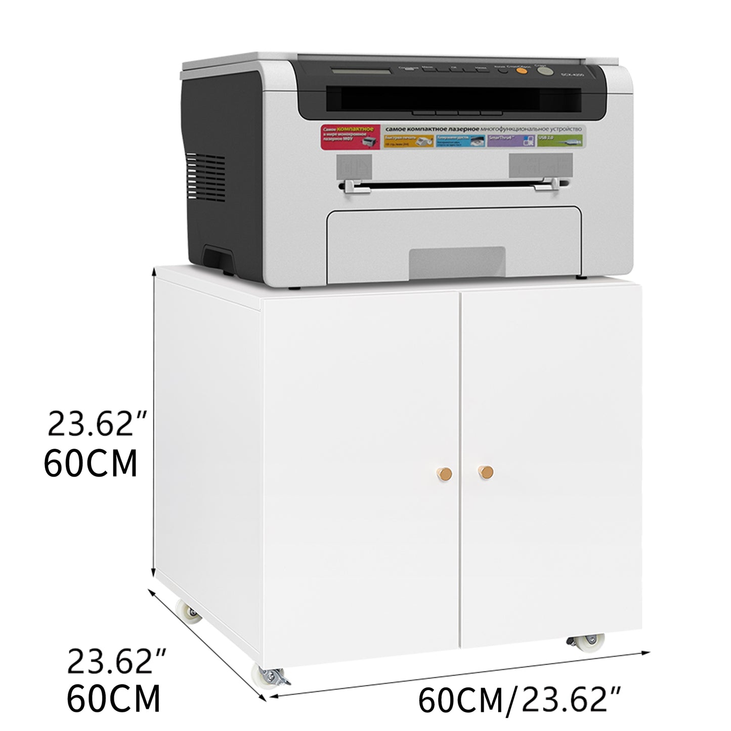 White Metal Mobile Printer Cabinet With Door And Adjustable Shelf, Rolling File Cabinet For Home Office & Small Spaces