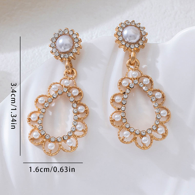 New Arrival Fashion Rhinestone Inlaid Circle Drop Earrings, Premium Unique Pearl Ear Jewelry, Geometric Stud Earrings For Women Daily Wear