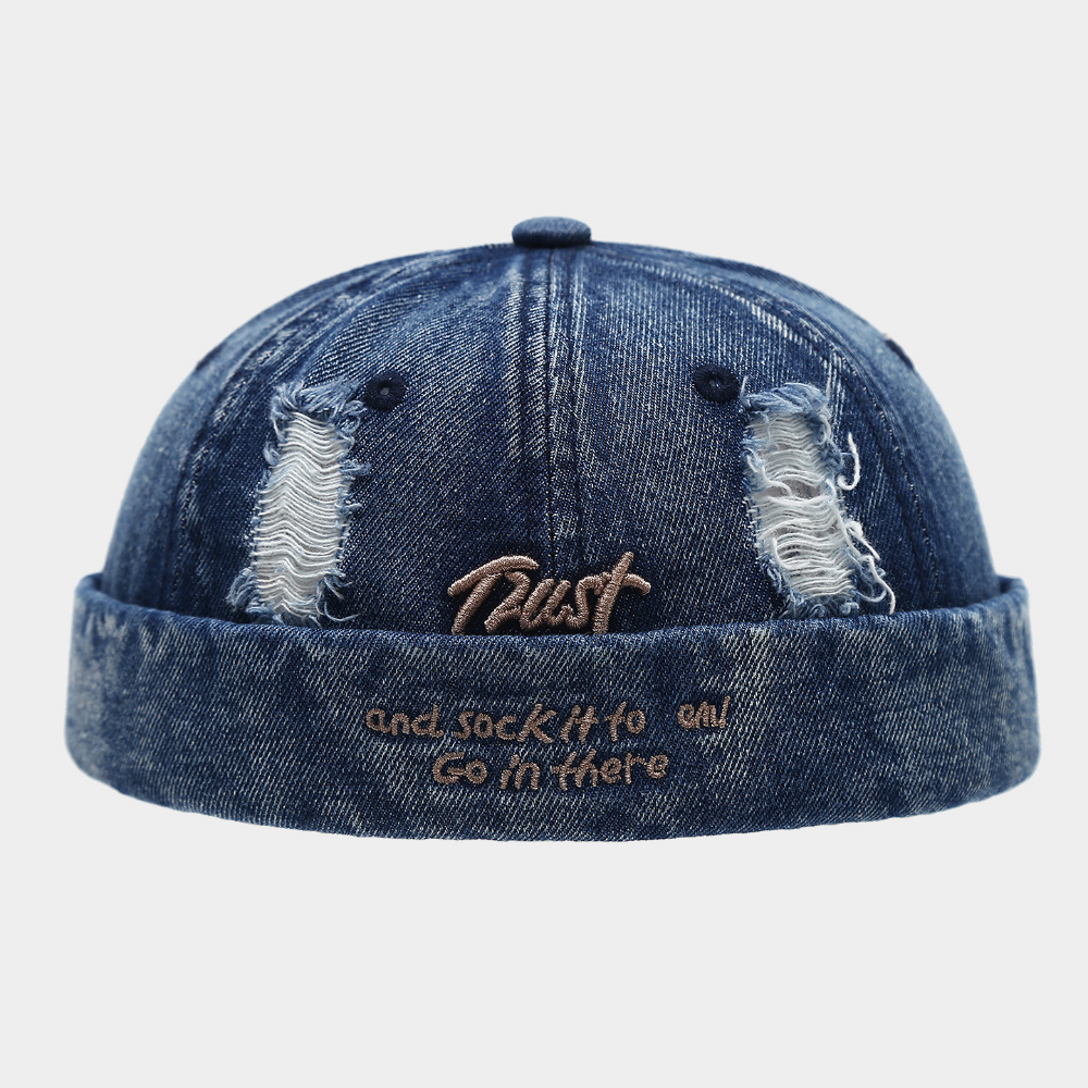 Summer Men's And Women's Identical Washed-hole Trust Letter-curved-brimmed No-visor Cowboy Hat Suitable For Outdoor Outings And Daily Use