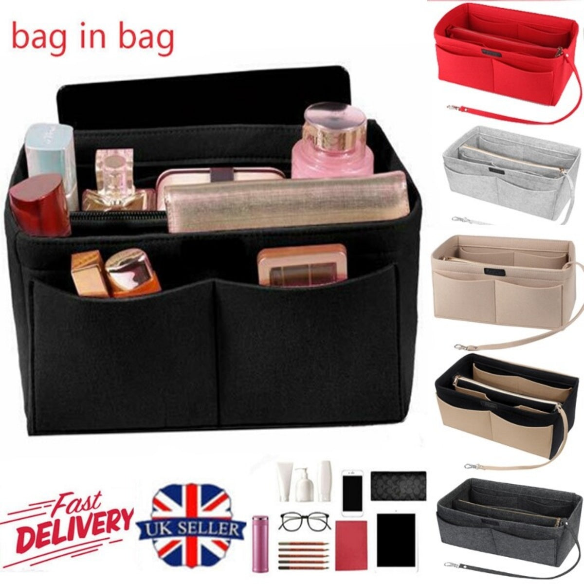 Women Ace Organizer Handbag Felt Travel Bag Insert Liner Makeup Organiser Pouch
