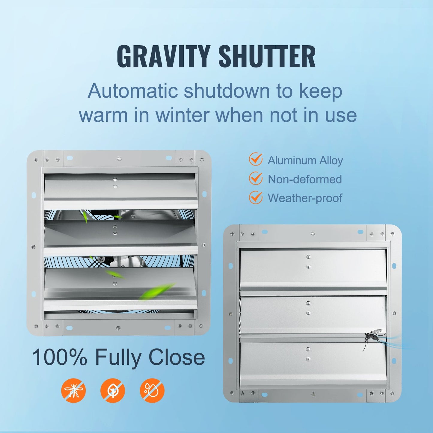 10'' Shutter Exhaust Fan, High-speed 820 CFM, Aluminum Wall Mount Attic Fan With AC-motor, Ventilation And Cooling For Greenhouses, Garages, Sheds, Shops, FCC