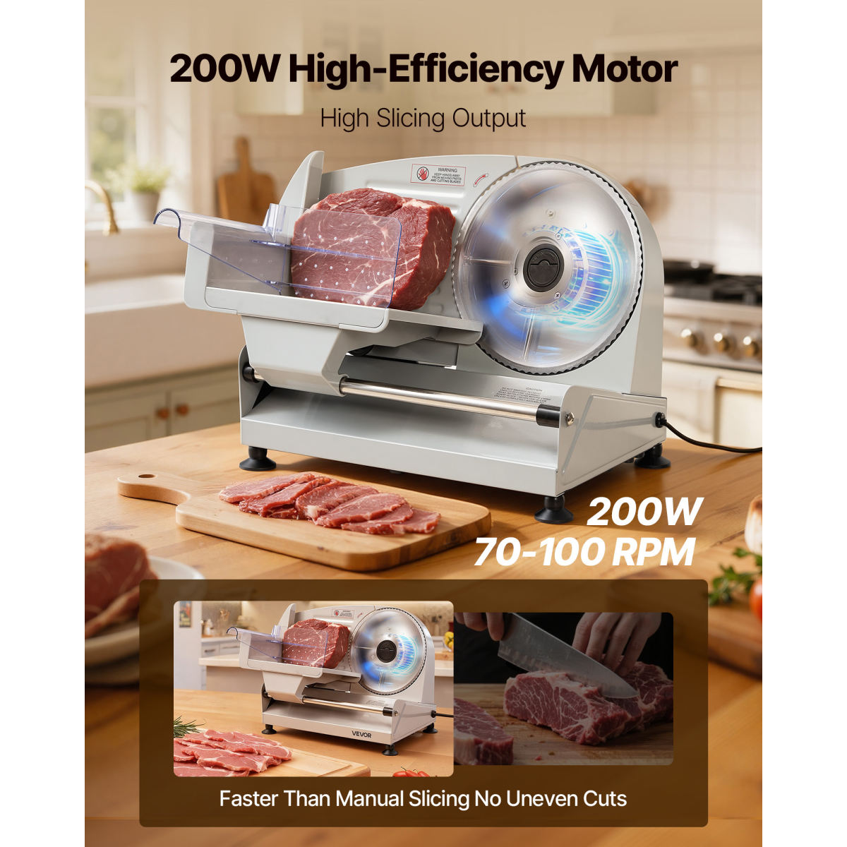 Meat Slicer, 7.5 Electric Deli Slicer With SUS420 Blade & 0-0.6 Adjustable Thickness, 200W Home Food-Slicer For F Rozen Meat, Ham, Baguett, Steak, UL Approved