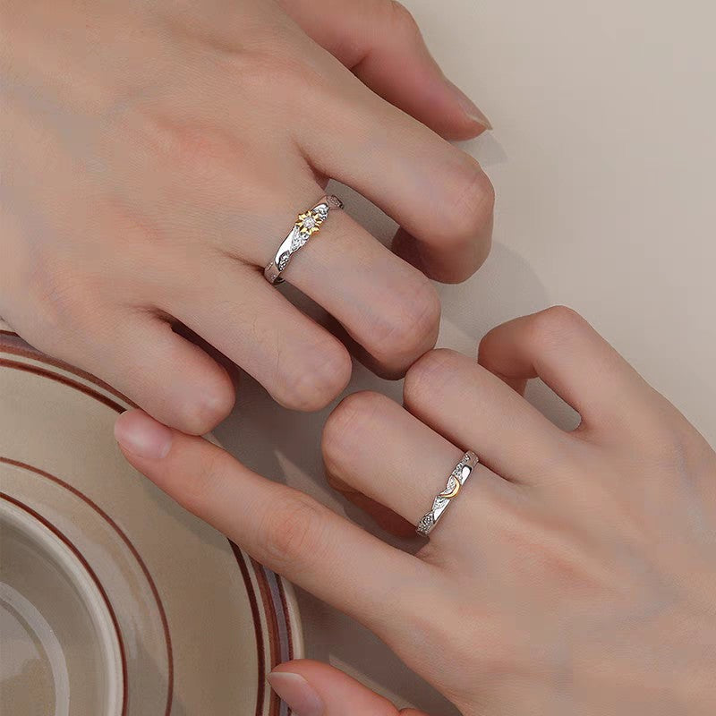 1 Pair 999 Sterling Silver Sun & Moon Couple Rings, Romantic Minimalist Promise Rings, Ideal Valentine's Day Gift For Lovers