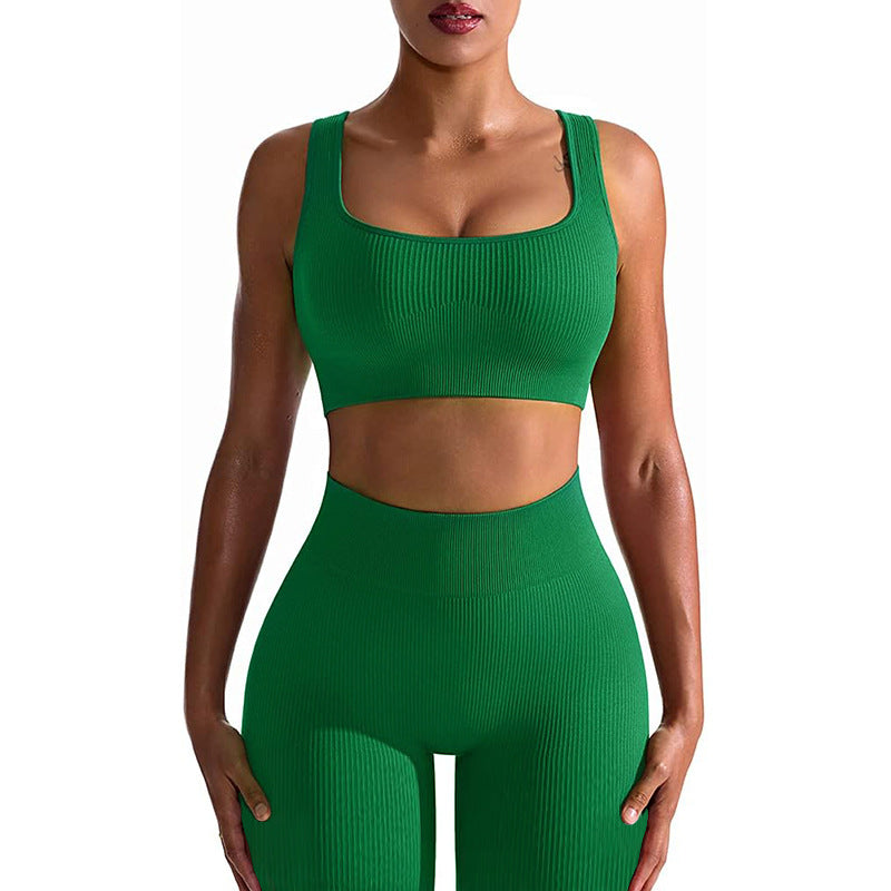 Seamless Yoga Training Threaded High-Elastic Fabric Outdoor Running Fitness Set For Women