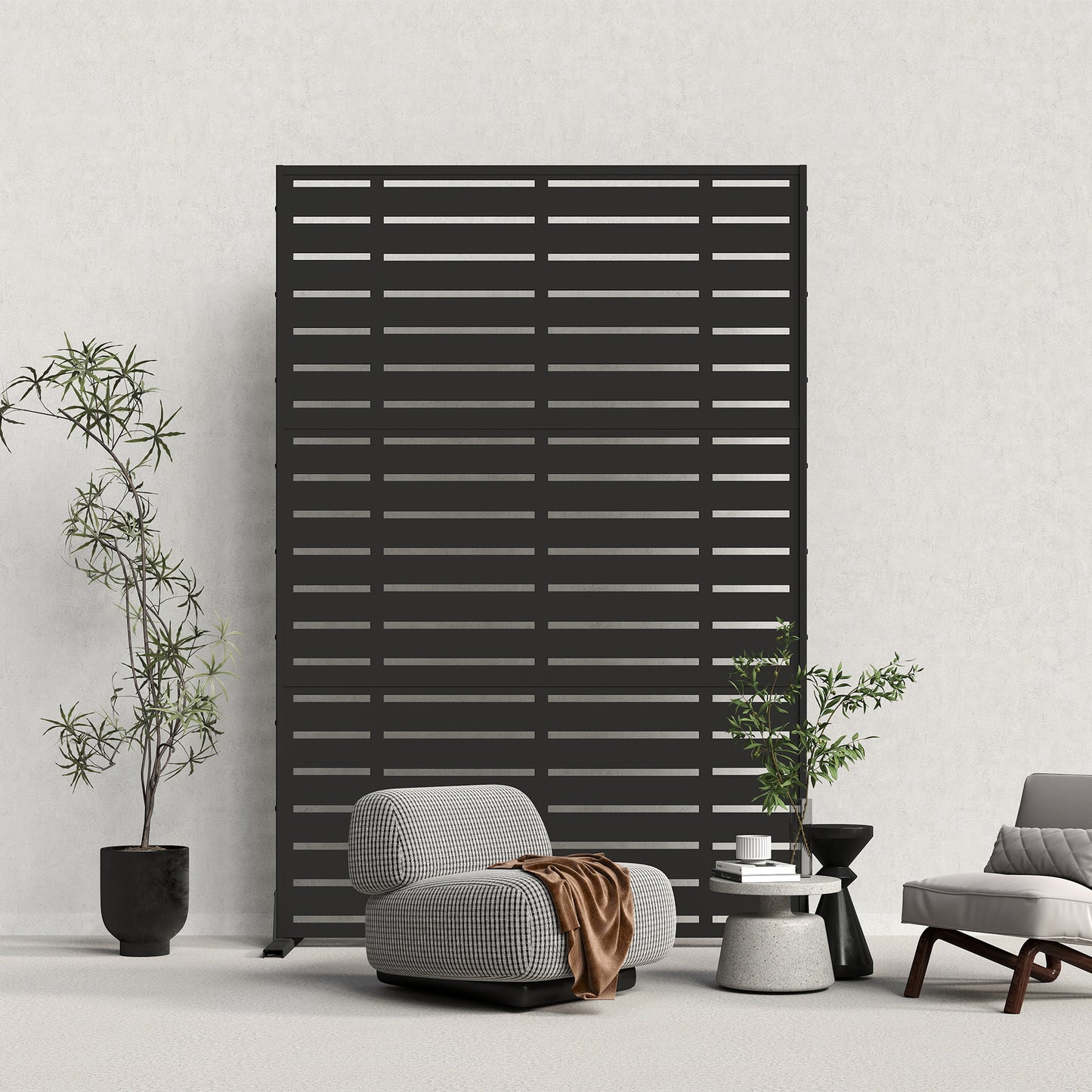 Outdoor Privacy Screen, Freestanding Patio Screen With Metal Frame & Resin Panels, Modern Decorative Privacy Fence For Patio, Garden, Balcony