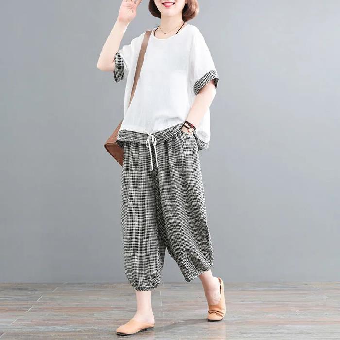 Korean-style Loose-fit Printed Short-sleeve Pants Set