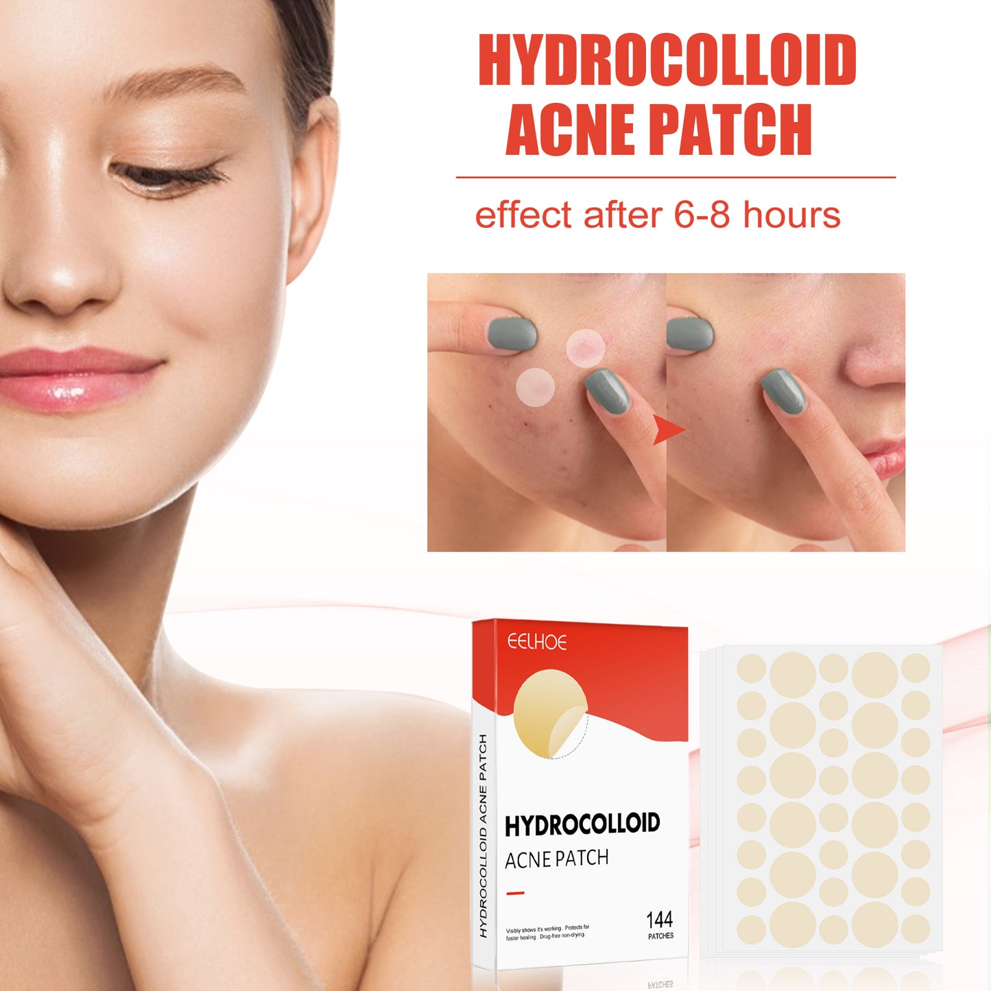 EELHOE Hydrocolloid Acne Patch, Facial Invisible Makeup Clean Acne Waterproof Breathable Acne Muscle Repair Patch