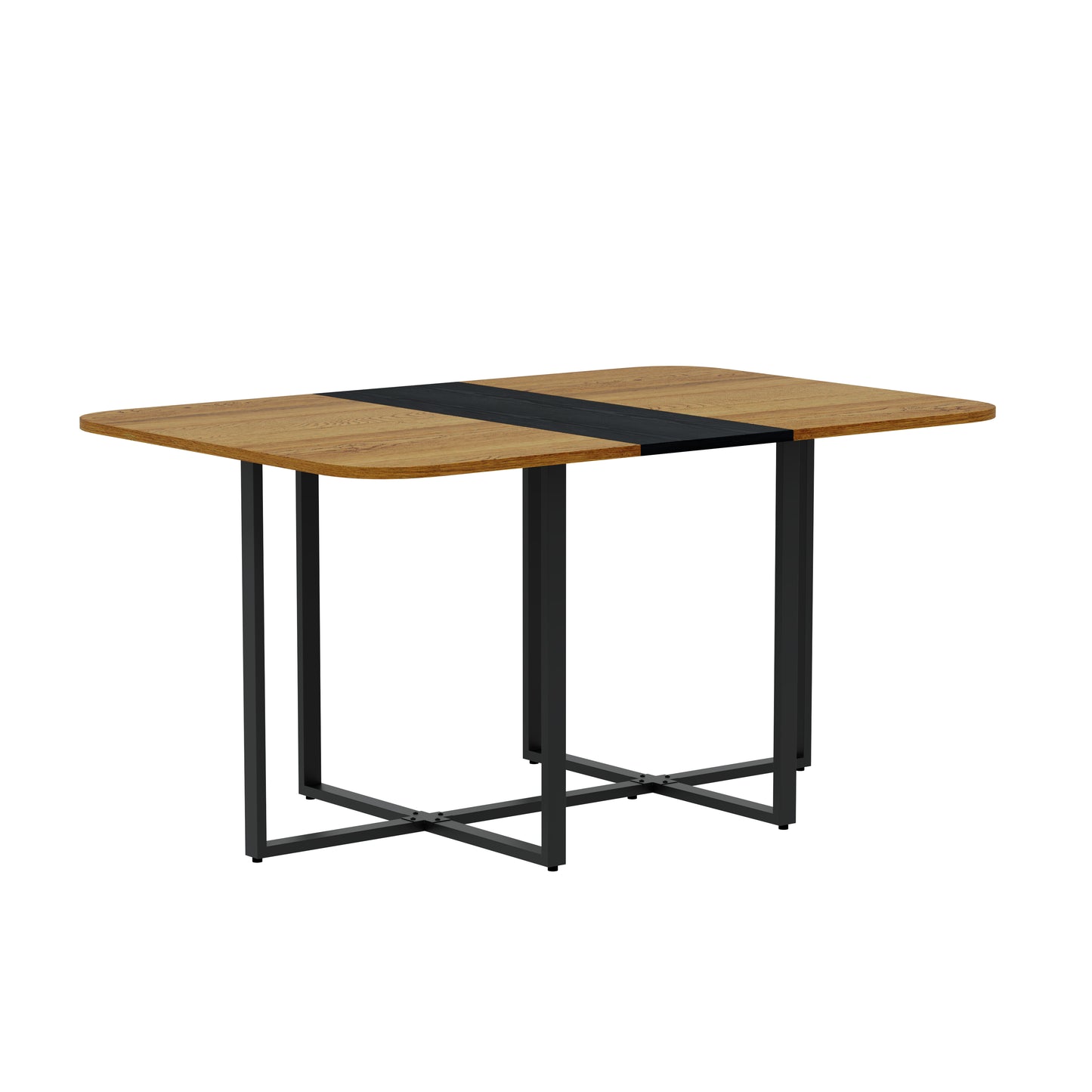 Modern Dual-Texture Table  MDF With Marble & Wood-Pattern Lacquer-Free Paper, Sturdy Black Metal Frame, 4-6 Seater Multi Use Table For Kitchen Dining Nook Home Office