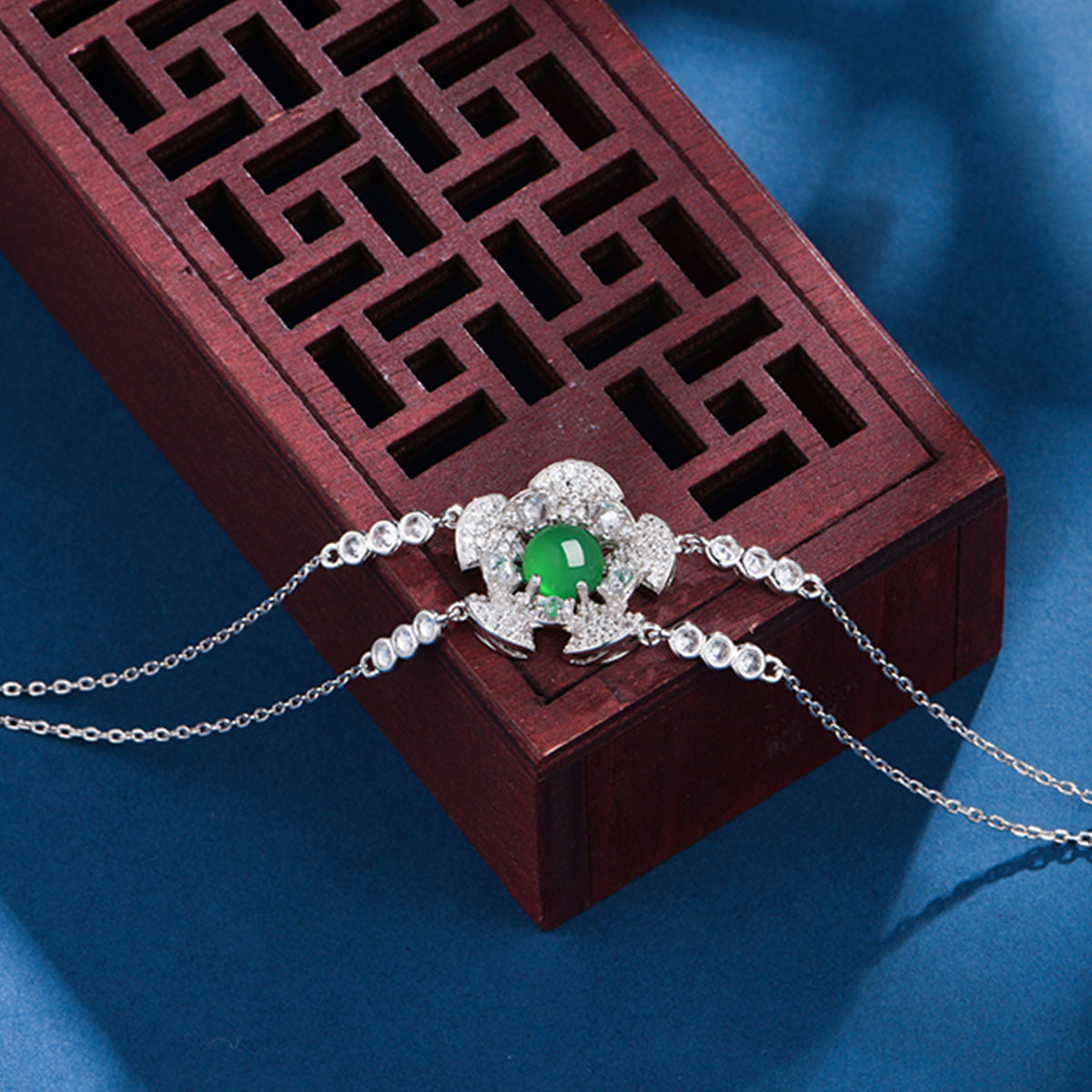 S925 Sterling Silver Bracelet Platinum Plated 6mm Round Green Chrysoprase Double Chain Fashion Jewelry With Elegant Gift Box Set For Women