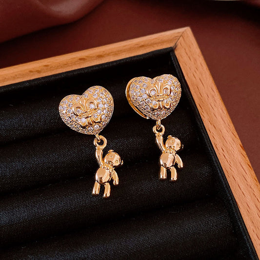 Fashion Vintage Zircon Earrings Women Trendy CZ Stud Earrings Retro Light Luxury Jewelry