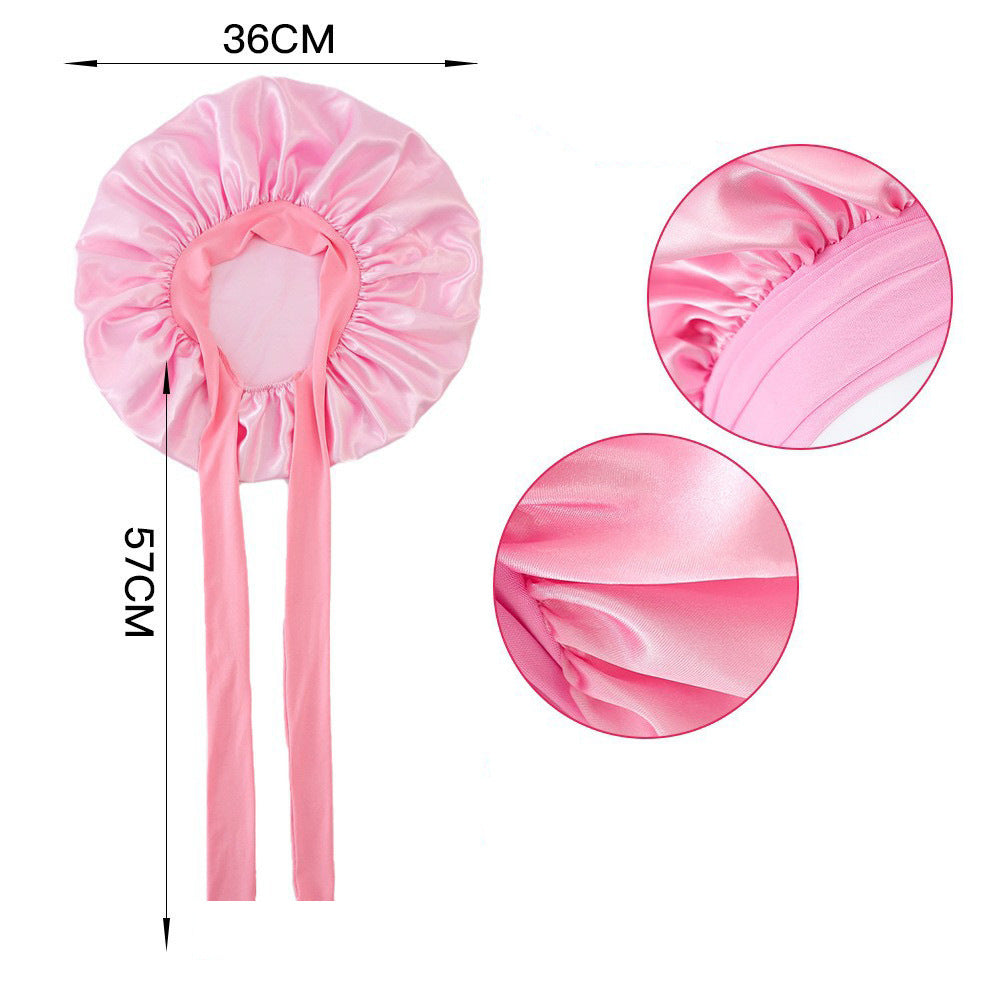 Double-layer Satin Ribbon Round Cap Bow Artificial Silk Beauty Hair Care Wide-brimmed Hat
