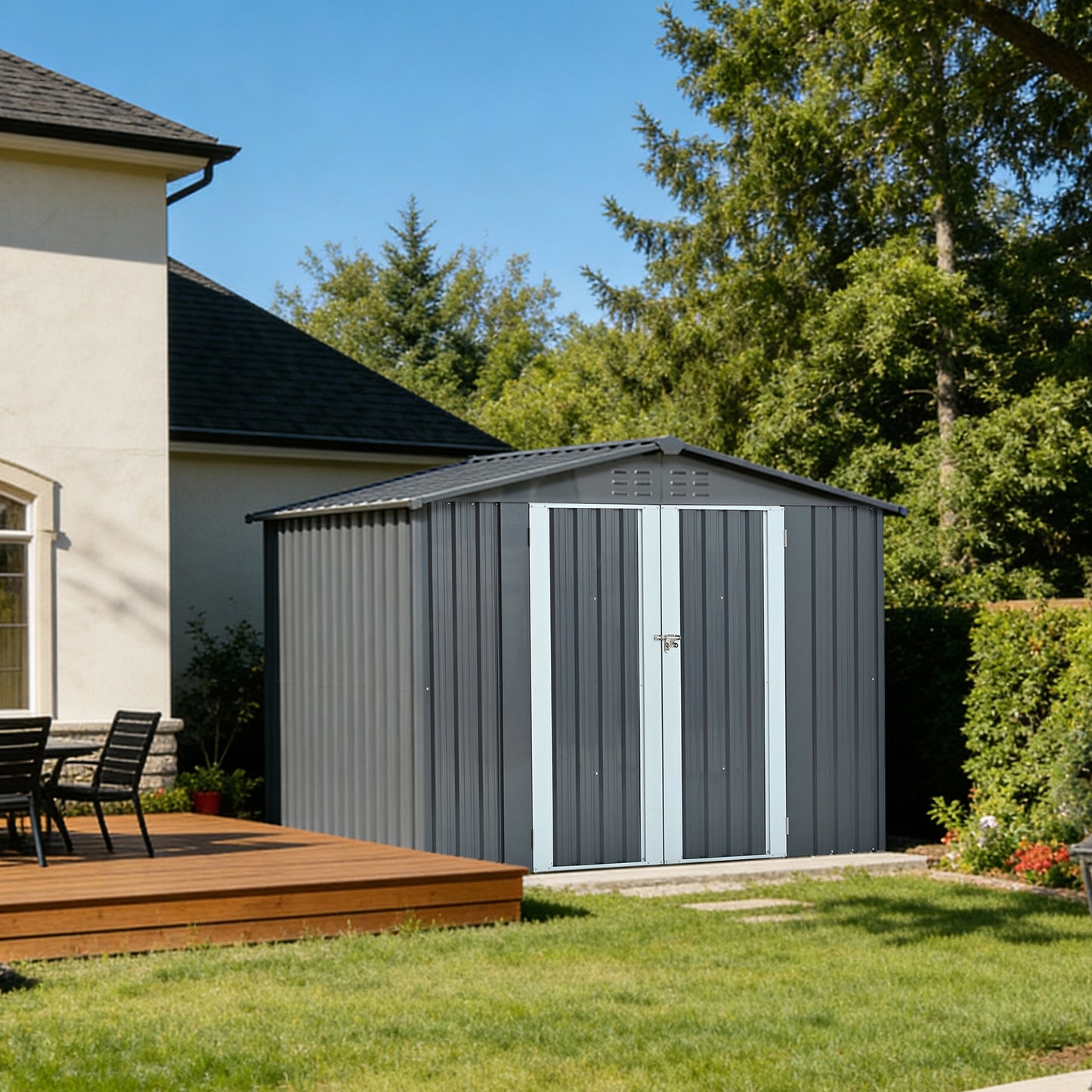 Metal Storage Shed With Double Doors, Heavy-Duty Galvanized Steel Outdoor Garden Shed For Tools, Lawn Equipment, And Yard Storage 72.8Hx68.9Dx87.8W