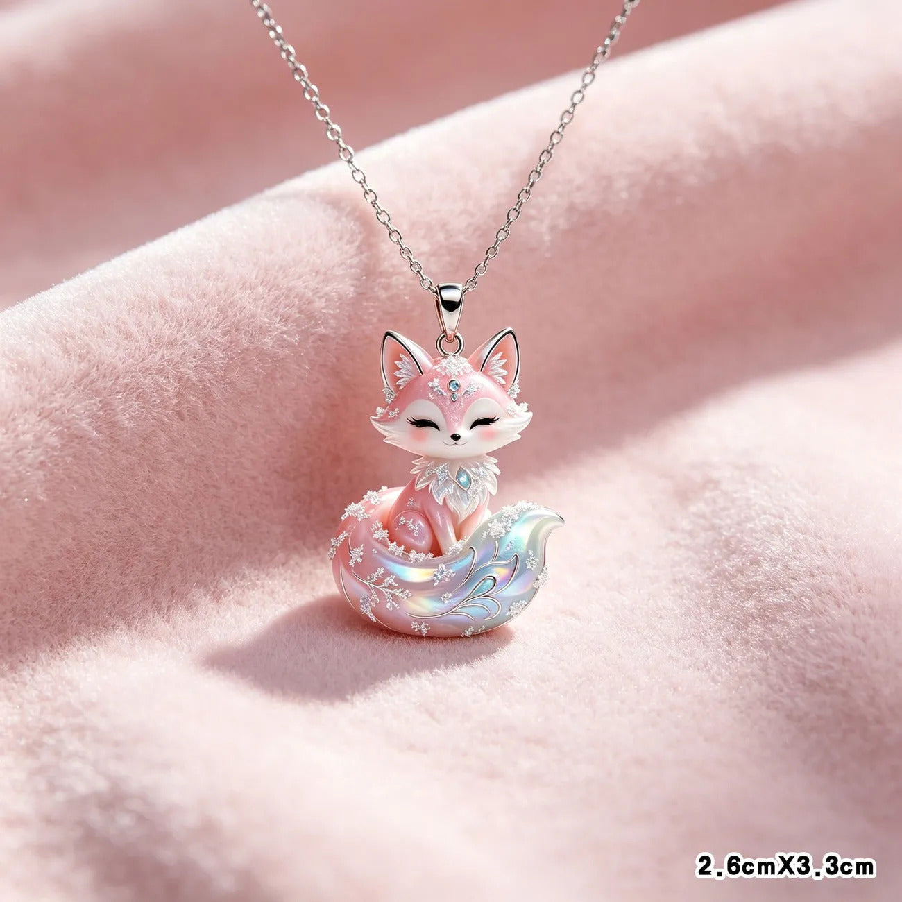 1pcs Gradient  Enamel Crystal Fox Pendant Necklace, Dreamy Sweet Fairy Style, For Daily Dating Wear & Women Valentine Birthday Gifts