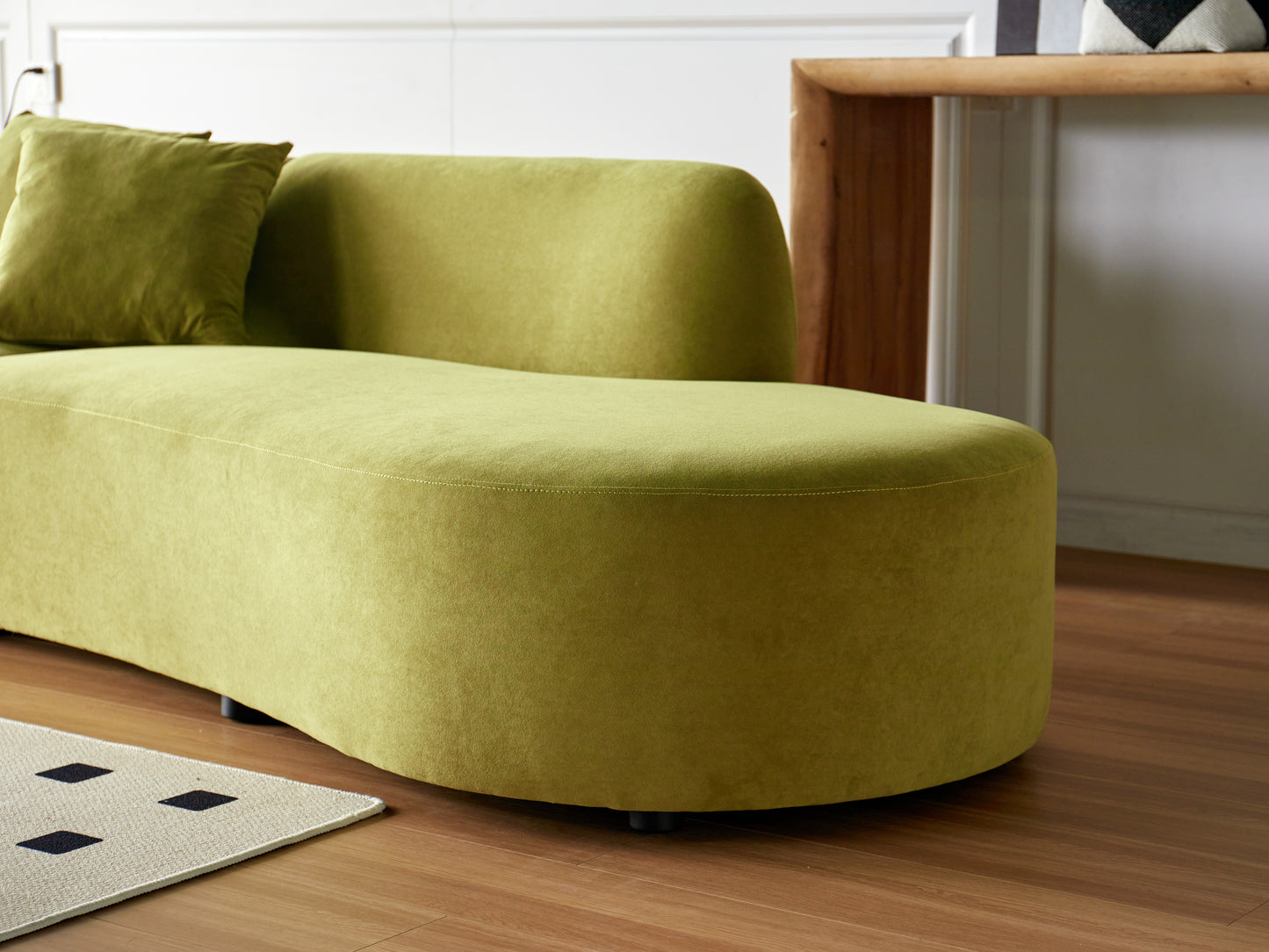 132   Curved Sofa With Throw Pillows, 6 Seater Luxury Velvet Couch With Half Moon Design And High-Density Foam, Ideal For Modern Living Room, Office & Apartment, Olive Green