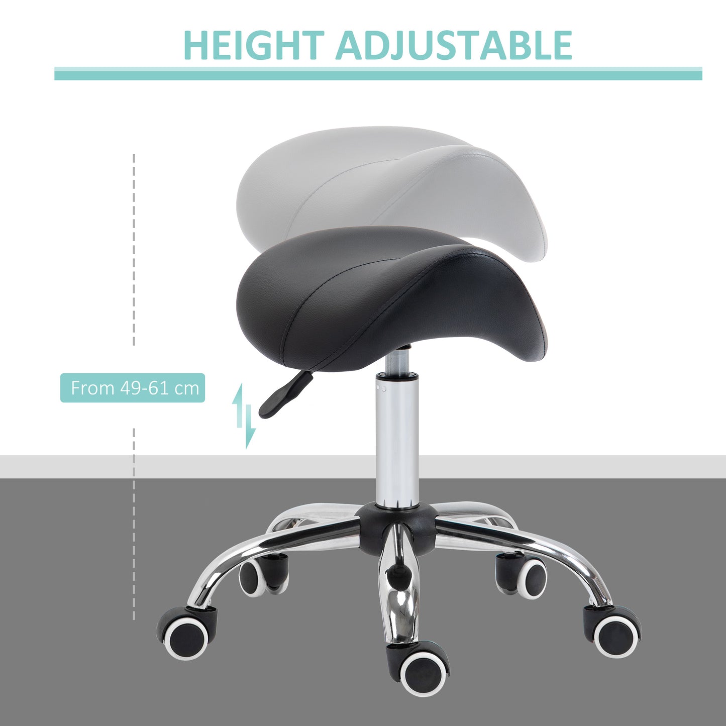 Cosmetic Stool 360 Rotate Height Adjustable Salon Massage Spa Chair Hydraulic Rolling Faux Leather Saddle Stool Mobility, Black