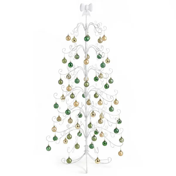 6ft White PVC Metal Artificial Christmas Tree With Bow Topper, No Extra Ornaments, Daily Decor Tree
