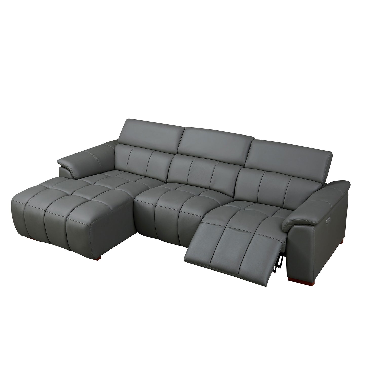 Wall-Hugger Reclining Sofa Modern Electric Control Genuine Leather L Shaped Couch,Lounge Seat Theater Seating Furniture With USB Port, Sofa With Headrest & Footrest For Living Room,Apartment,Office