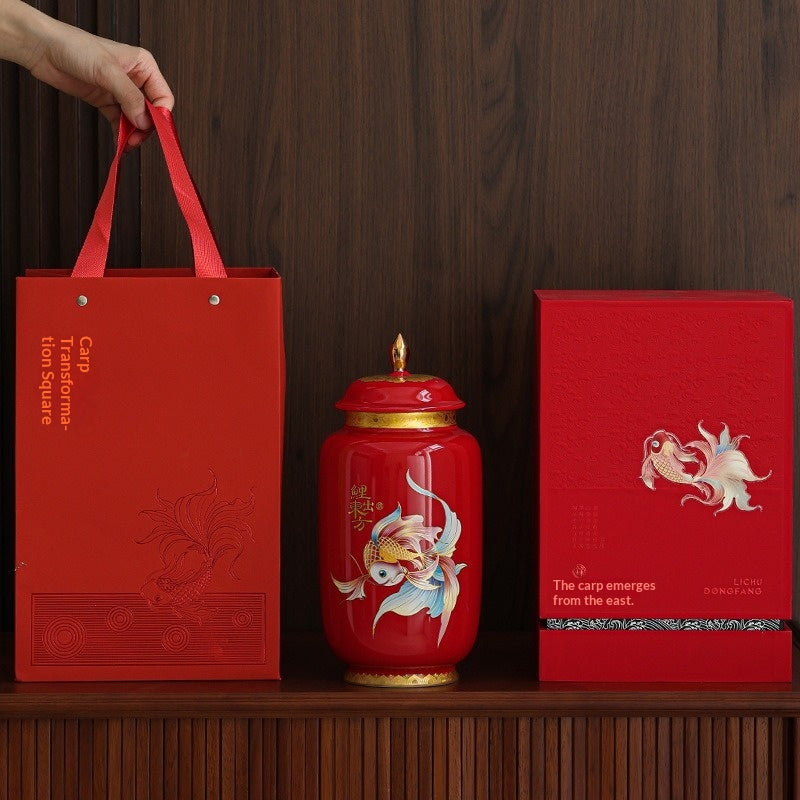 Chinese-style Retro Tea Canister With Carp Design Sealed Container