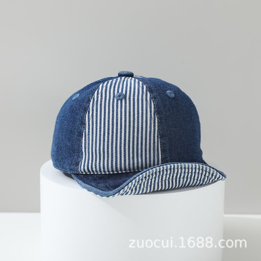 Children's Striped Patchwork Washed Vintage Adjustable Fashion Casual Striped Brimmed Baseball Cap Suitable For Outdoor Activities