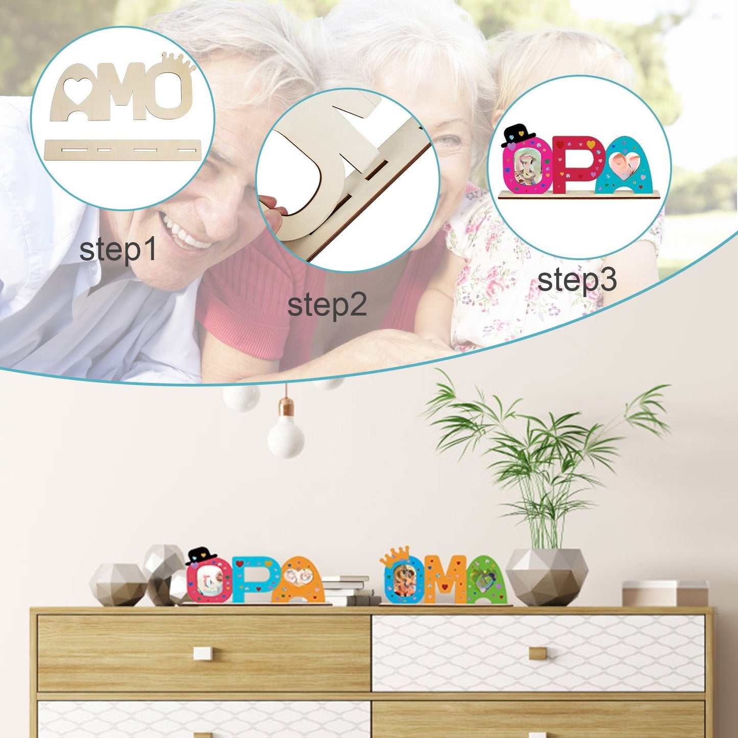 24-piece DIY Wooden Sign Gift Set With “OMA OPA” Lettering, 20 Glitter Hearts, Paintbrushes, And Craft Supplies—Party Accessories Set