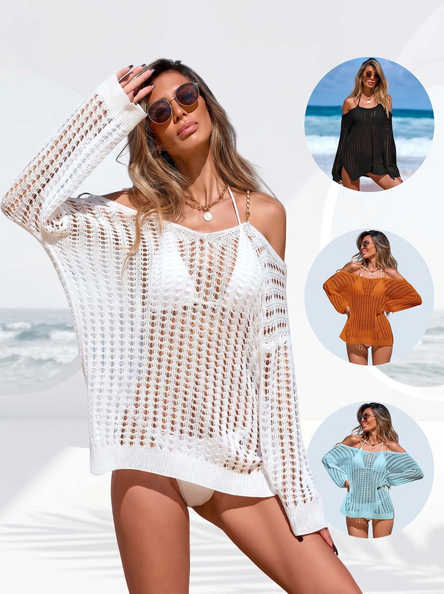 2026 New Gold Spaghetti Strap Hollow Out Beach Cover Up Dress, Sexy V-Neck Bikini Wrap For Summer Cross-Border