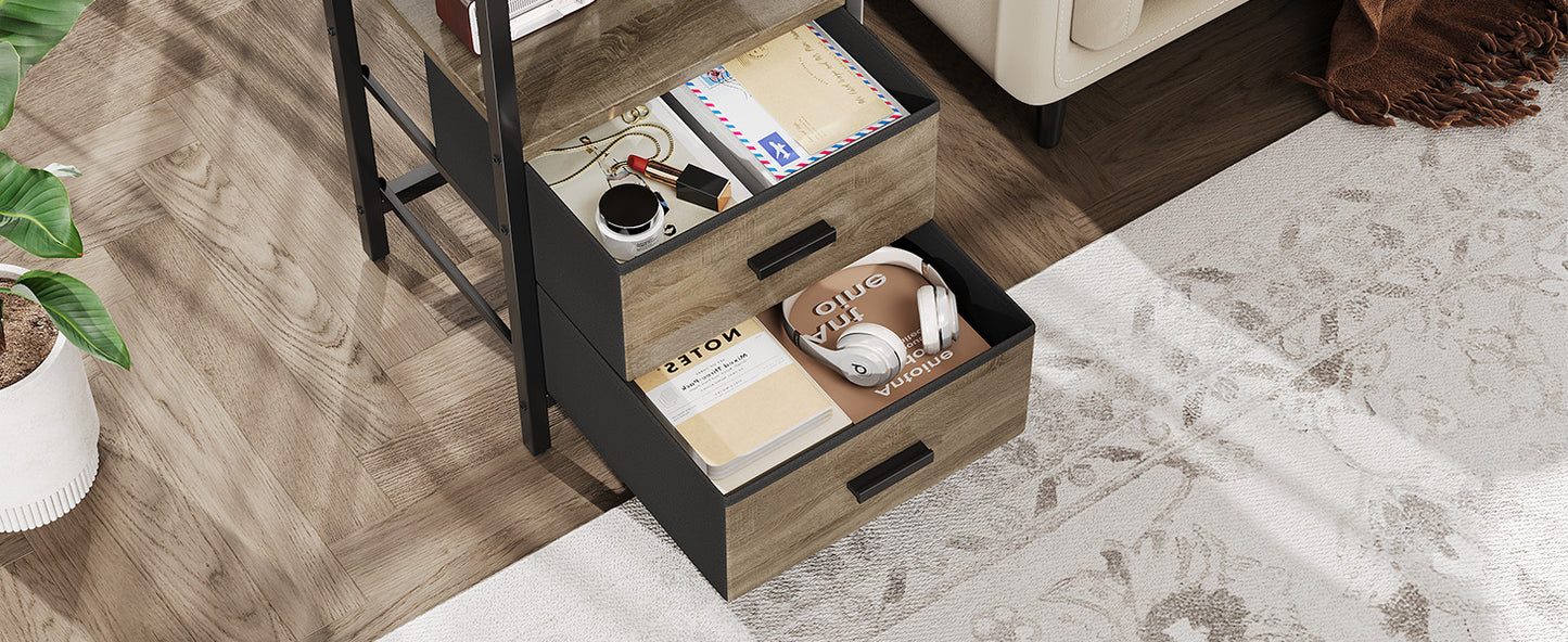 Nightstand With Charging Station Modern Bedside End Side Table With Guardrail Storage Shelf 2 Fabric Drawers USB Ports AC Outlets
