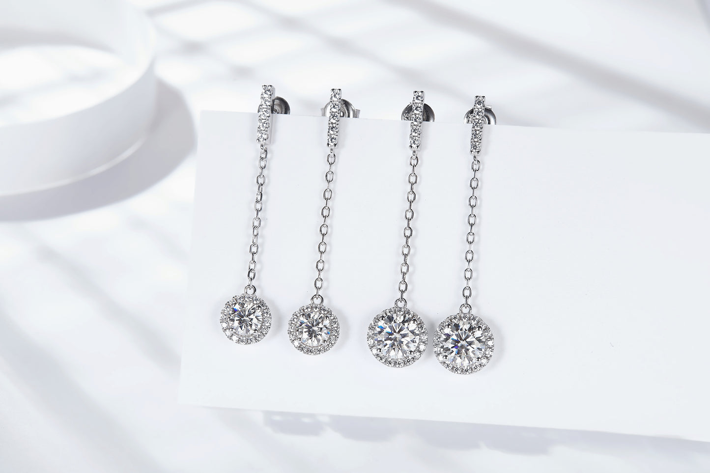 S925 Sterling Silver Moissanite Dangle Earrings 0.5 Or1CT  Platinum Plated Chain Drop With Halo Setting & GRA Certificate Elegant Jewelry Gift Box Set For Women