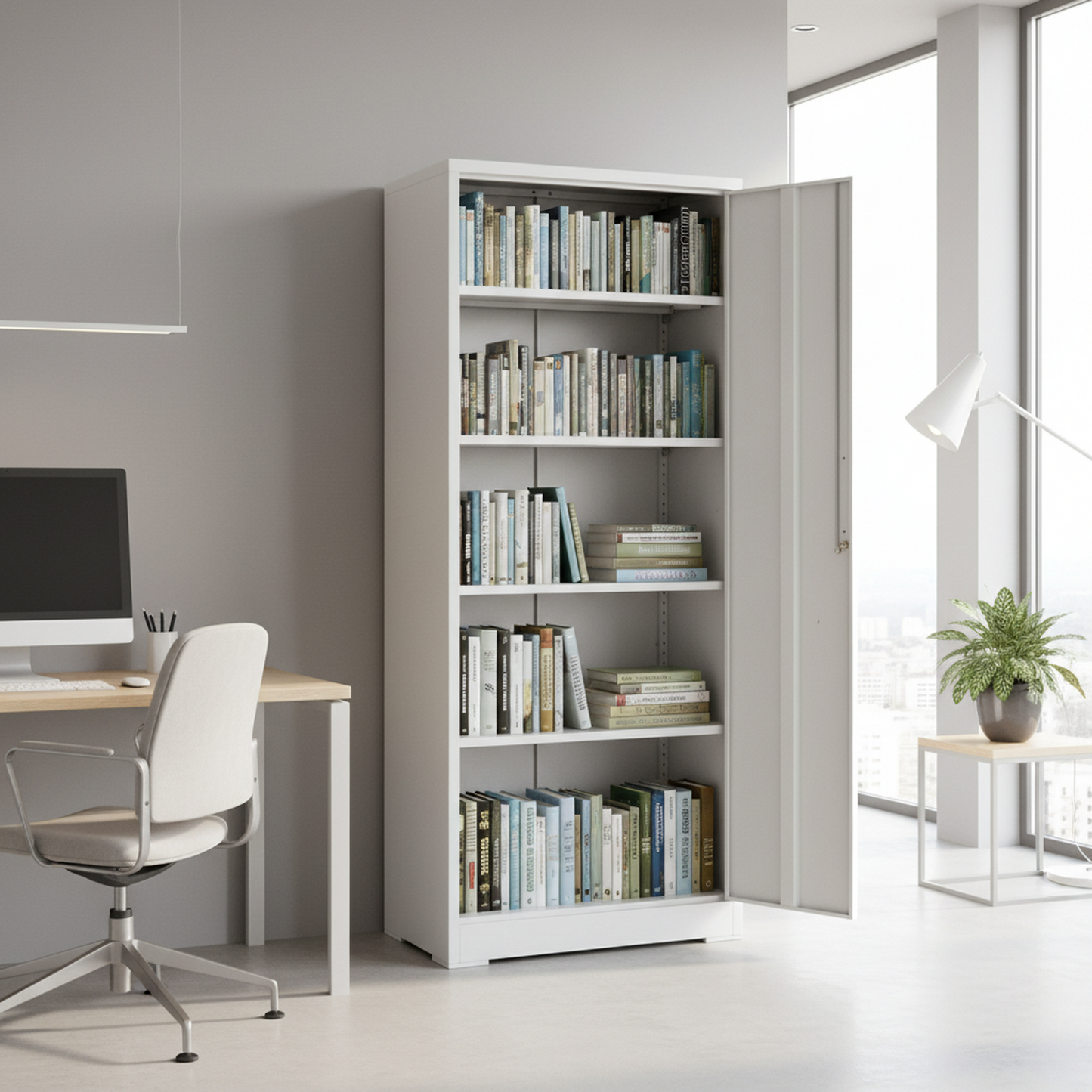 Container Furniture Direct Ironclad 71   Metal Storage Cabinet With Locking Doors And 4 Adjustable Shelves, Heavy-Duty Steel Cabinet For Garage, Laundry, Office, Or Warehouse, Cream White