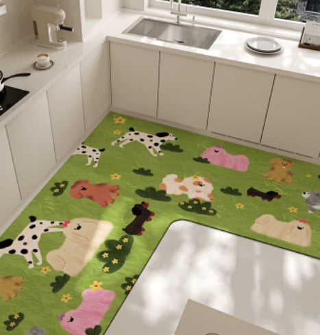 Cartoon L-Shaped Floor Mat Non-Slip Kitchen Rug Household Water- And Oil-Absorbent Stain-Resistant