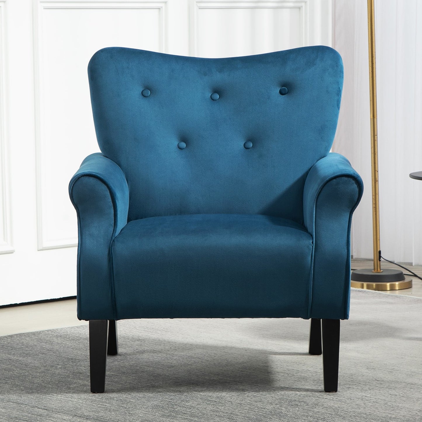 Mid-Century Modern Wingback Accent Chair, Upholstered Fabric Armchair With Sturdy Wood Legs, High-Back Padded Club Chair For Living Room Bedroom Office